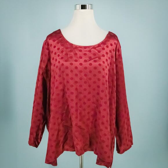 ModCloth Plus Size 4X Red Feelin A Little Dotty Satin Polka Dot Button Back Top - Picture 1 of 6
